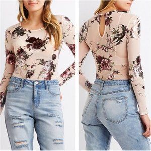 NWT Metallic Floral Bodysuit Pink Mesh Bodysuit XS